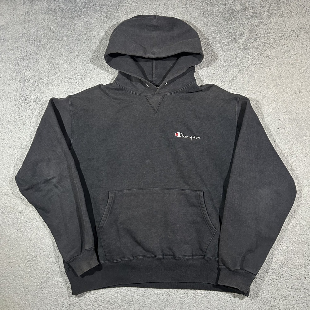 Vintage 90's Champion Men's Reverse Weave Hoodie Logo Black Size XL USA #2795